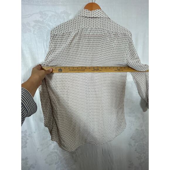 Vintage Double Red Horse Button Up 15 1/2 Cream Red Print 100% Pure Silk - Picture 8 of 9